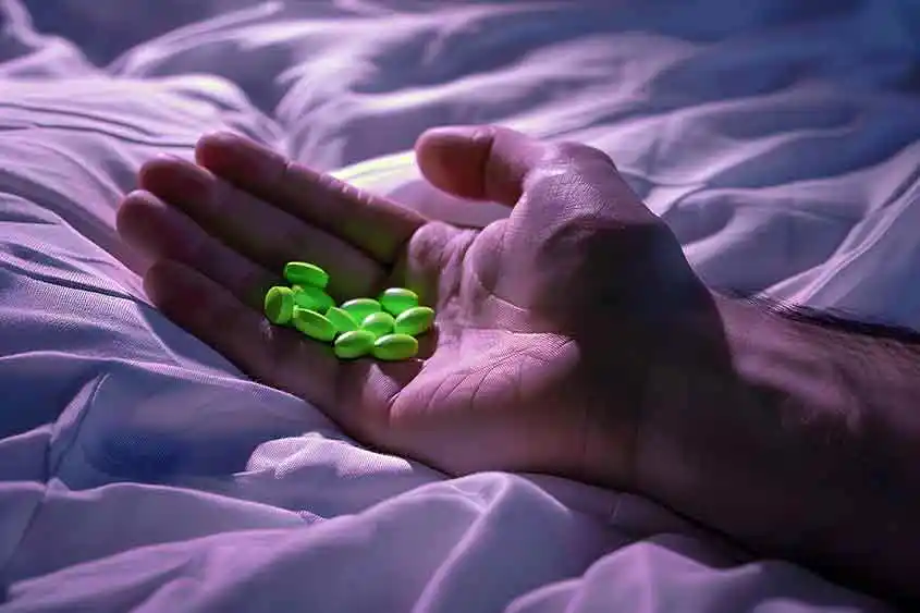 Tablets in the palm of an outstretched hand. CBD can help people with epilepsy cope with the syndrome better.