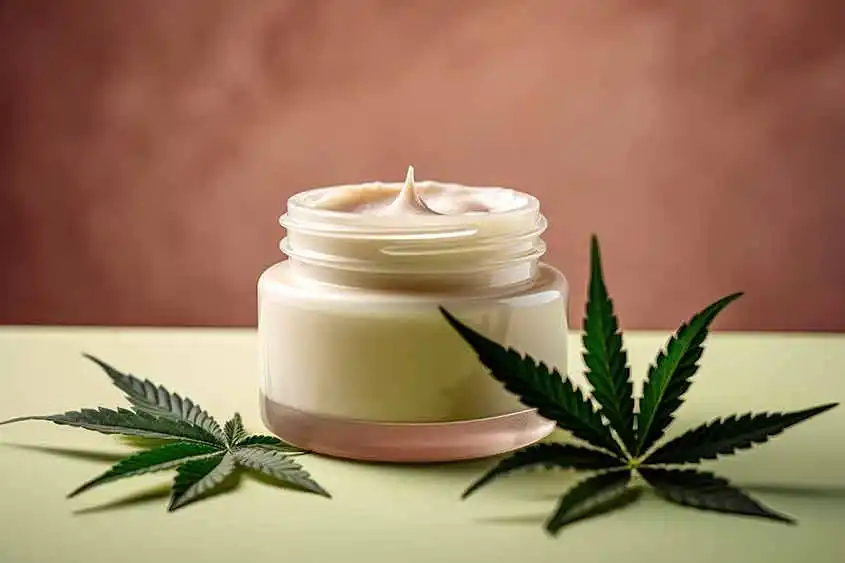 Cannabis cream with leaves